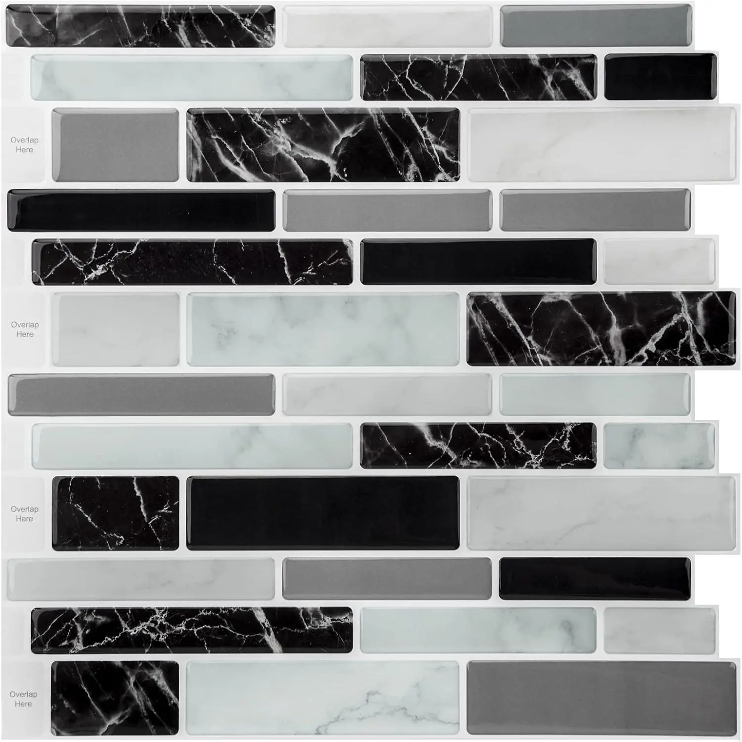 11.8"x 11.8" Peel and Stick Vinyl Tiles, Self Adhesive Removable Stick  Kitchen Backsplash, Marble Black (10-Sheet)