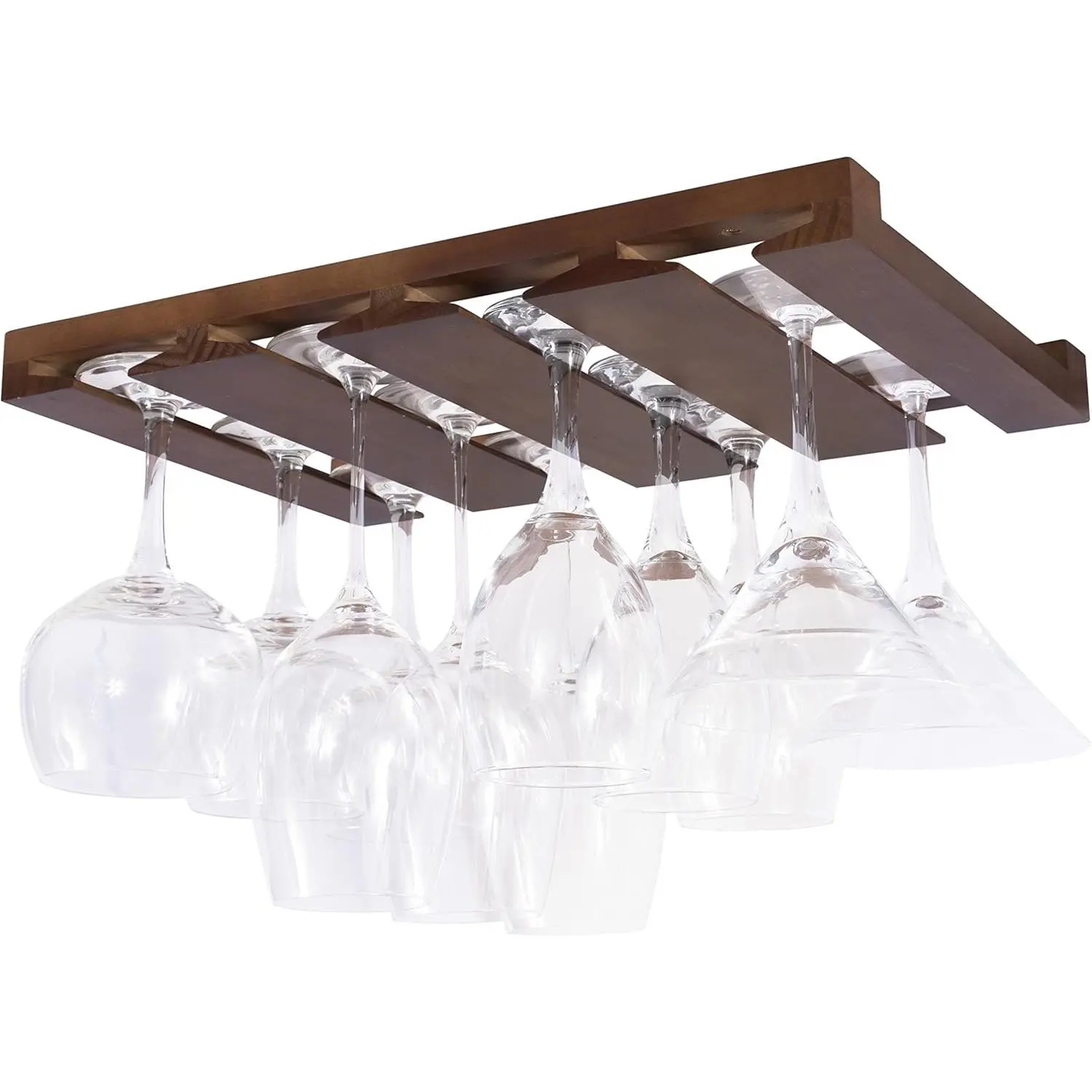 Lightweight Wooden Under Cabinet Mount 4-Sectional Wine Glass Rack, 12-Inch Deep Chestnut Hanging Storage Holder, Home Bar Organizer with 12-Capacity Stemware Shelf, Wooden Rack