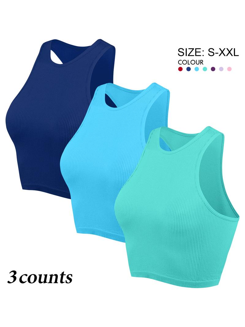 Women's Solid Color Racerback Sports Slim Fit Tank Top, Comfortable Breathable Round Neck Sleeveless Undershirt, Gymclothes, Ladies Sportswear for Indoor Outdoor Wear, Workout Clothes, Breathable Workout Tops, Activewear, Fitness Top