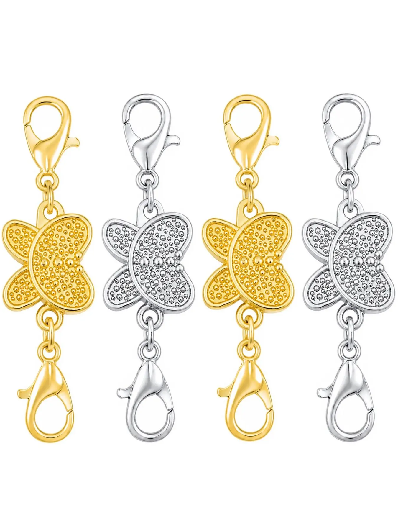4Pack Butterfly Magnetic Necklace Clasp with Lobster Clasp, Golden and Silvery, for Bracelet and Necklace Extender Closures, Metal Accessories