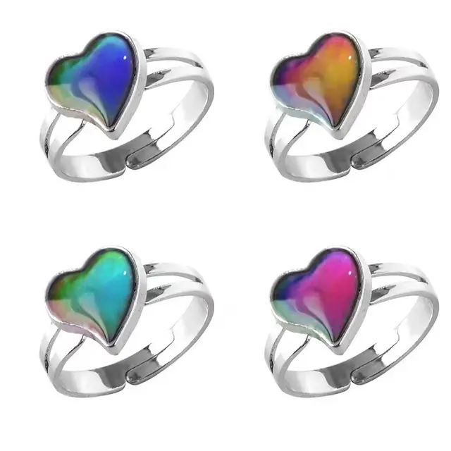 September Laurel  Color Changing Heart Mood Ring for Women, Temperature Sensitive Adjustable Open Ring, Vintage Y2K Heart Jewelry, Color Changing Statement Ring, Cute Gift for Girls