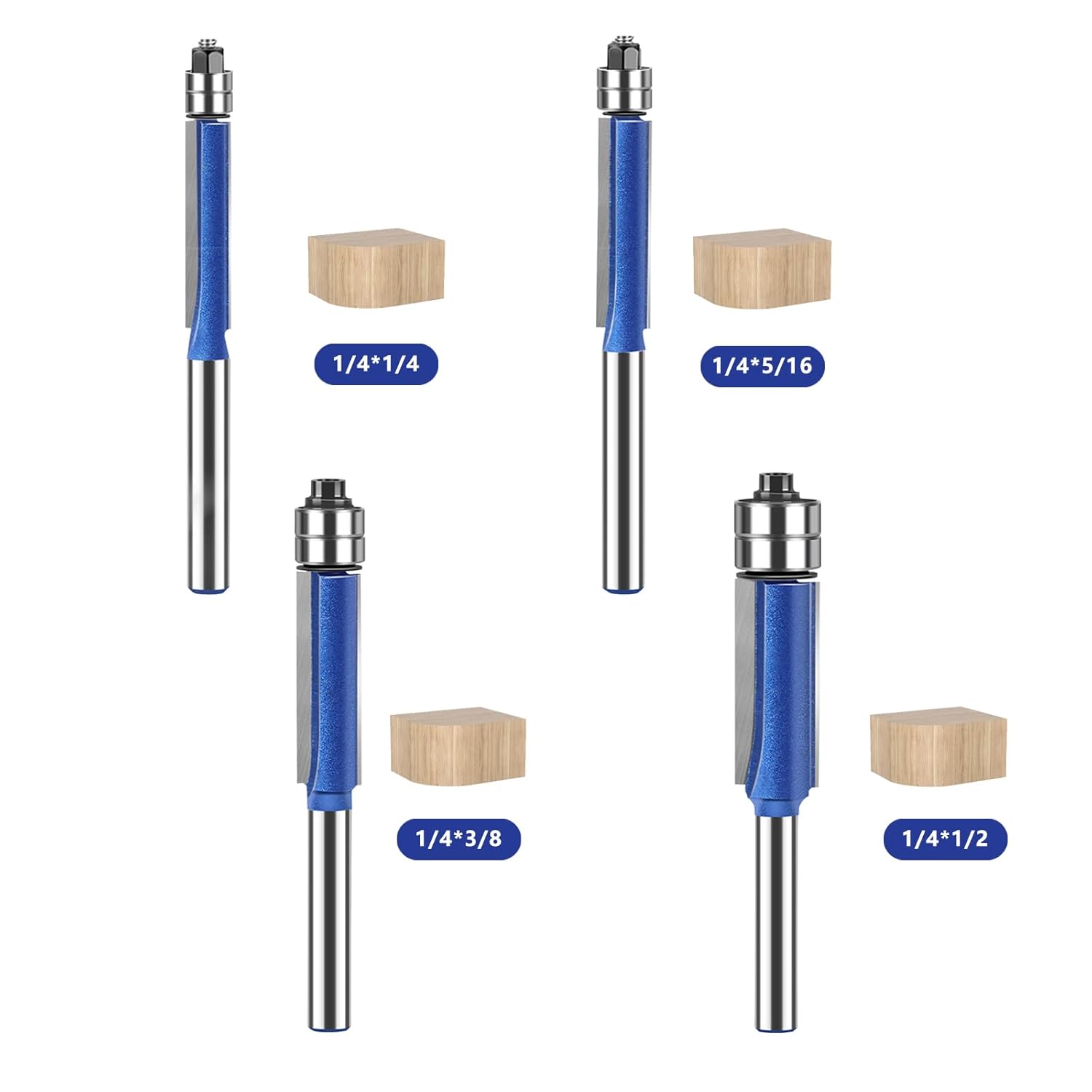 4PCS Flush Trim Router Bit Set 1/4 Inch Shank Top Bearing Flush Trim Router Bit
