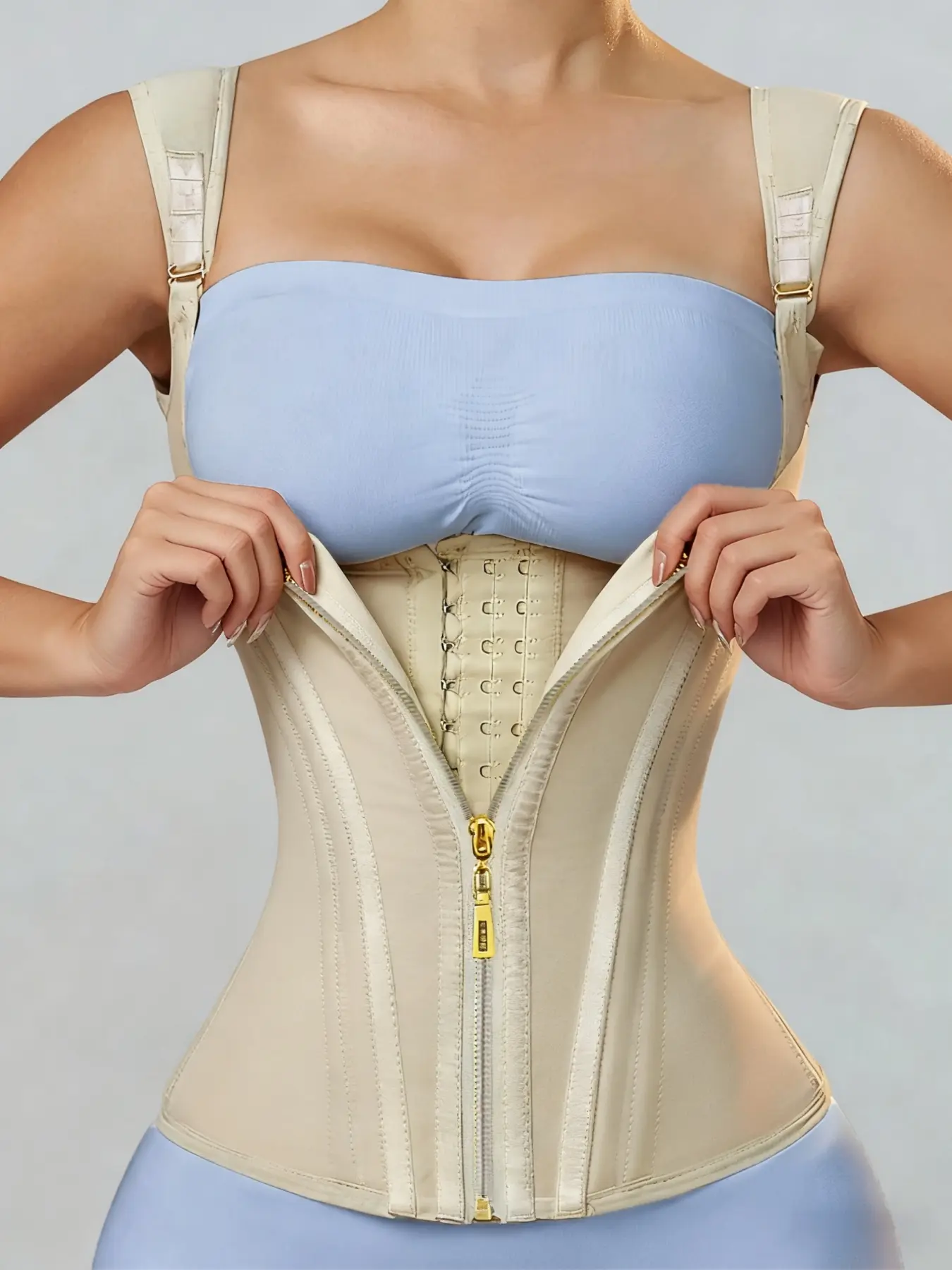 Women's Solid Zip Up Zipper Waist Trainer, Hook Eye Design Breathable Comfortable Waist Cincher,Tummy Control Shapewear Cincher for Women，Tummy Control Shaper Corset, Ladies Shapewear，Suitable For Daily Wear, Sports,Womenswear