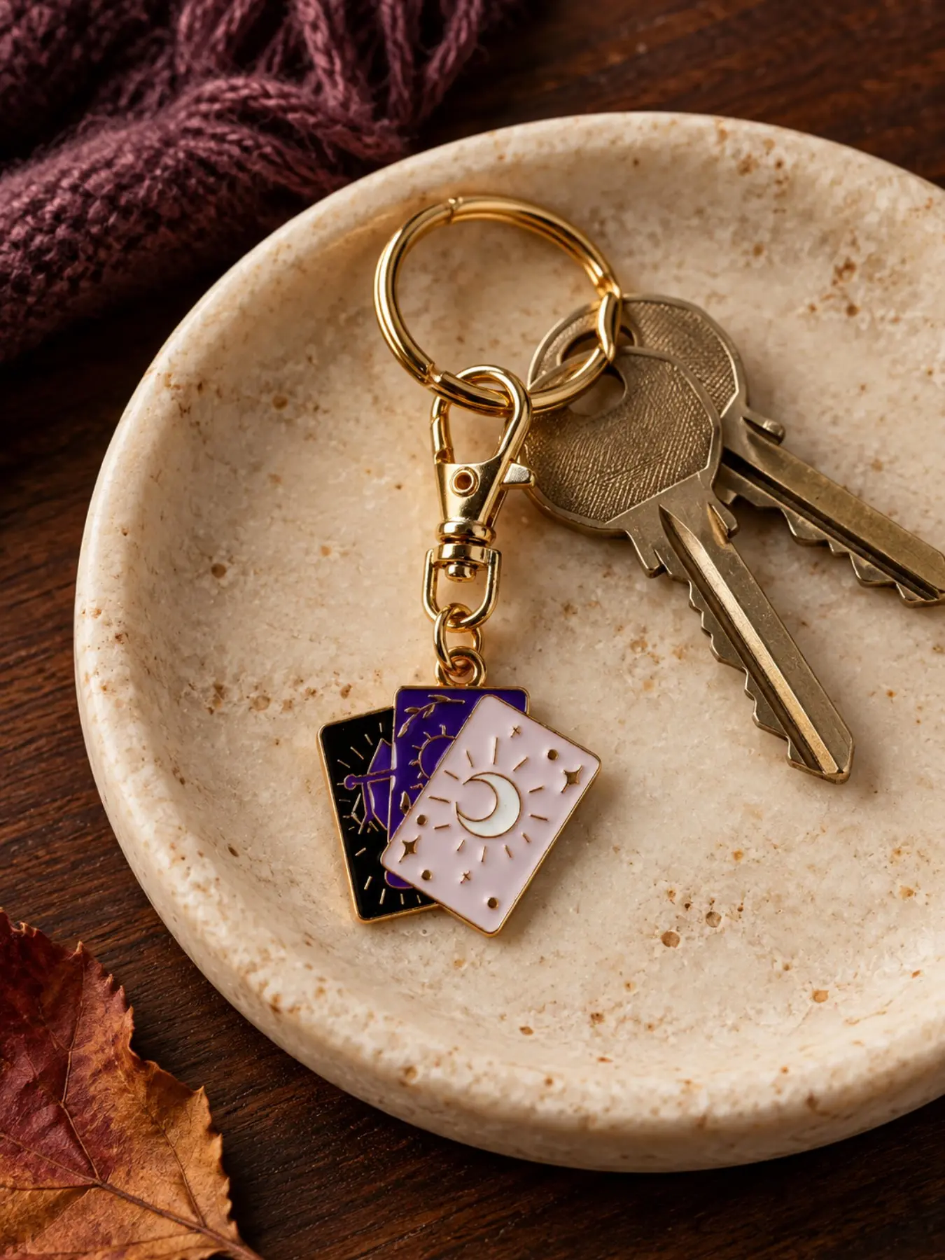 3PCS Goth Witchy Mystical Enamel Bag Charm Pendants, 3 Occult Styles Ouija Planchette, Crescent Moon, Mushroom Tarot Charms with Gold Clasp, Wiccan Spiritual Bag Chain Decoration for Purse Backpack Car Keys, Halloween Christmas & Thanksgiving Gift