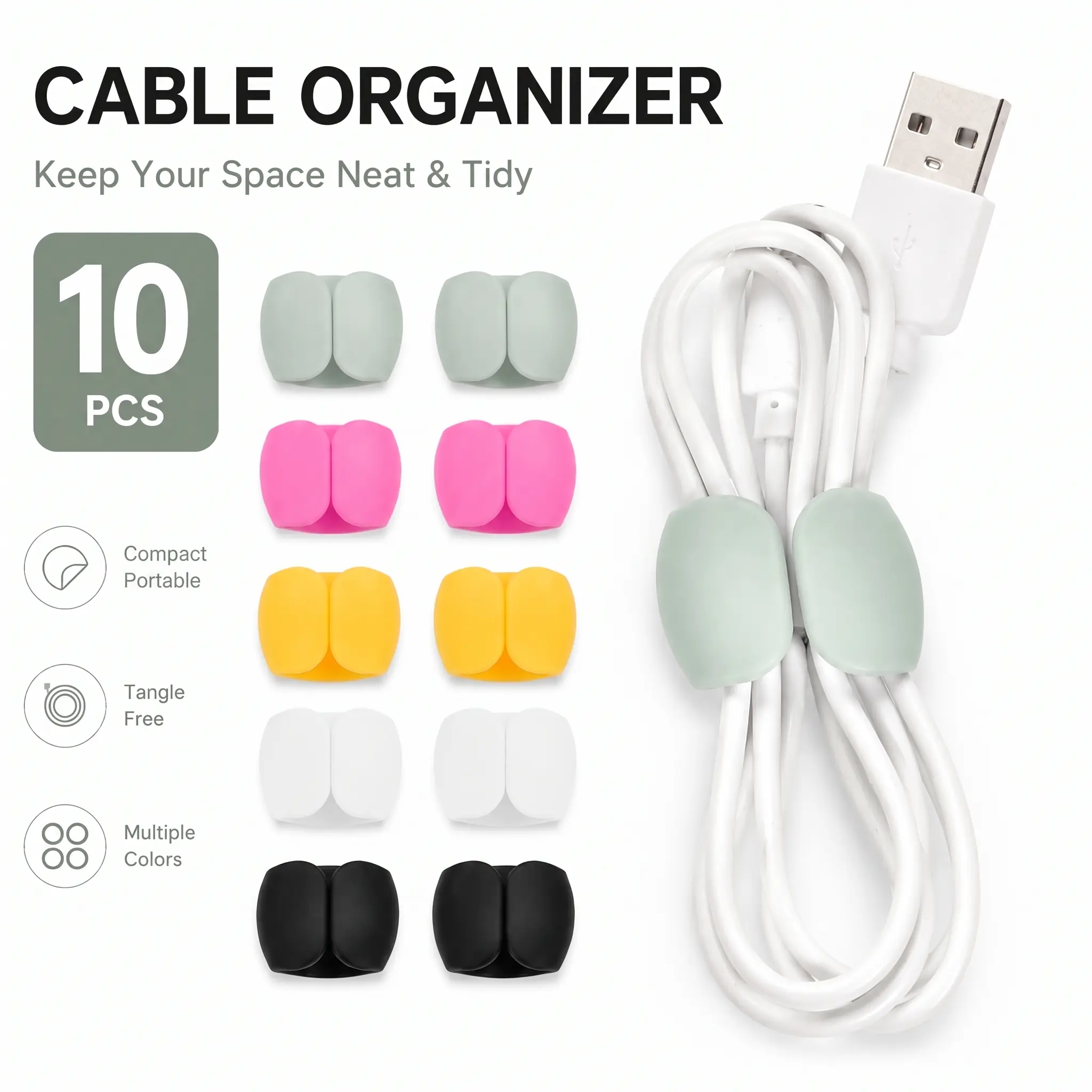 10pcs Multifunctional Cable Organizer Clips, Cable Management Kit, Desk Wire Organizer for Charging Cables & Headphone Cables, Cord Storage, Cord Organizer, Office Desk Accessories-YY1