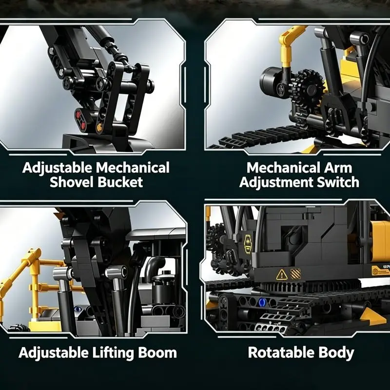 1 Set Technical Heavy Excavator Building Bricks, Black & Yellow Engineering Construction Vehicle Model with Movable Arm & Tracks, STEM Educational Toy for Teens Adults Age 12+, Collectible, 2026 Hot Sale