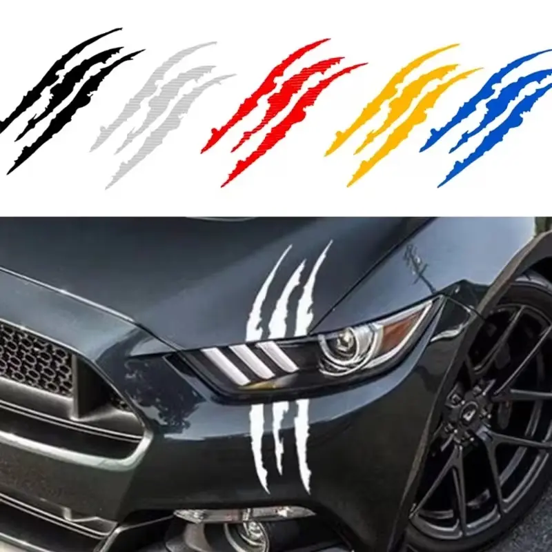 3pcs Ghost Claw Print Stickers, Halloween Car Headlight Stickers, Creative Waterproof Car Decals, Horror Atmosphere Decorations