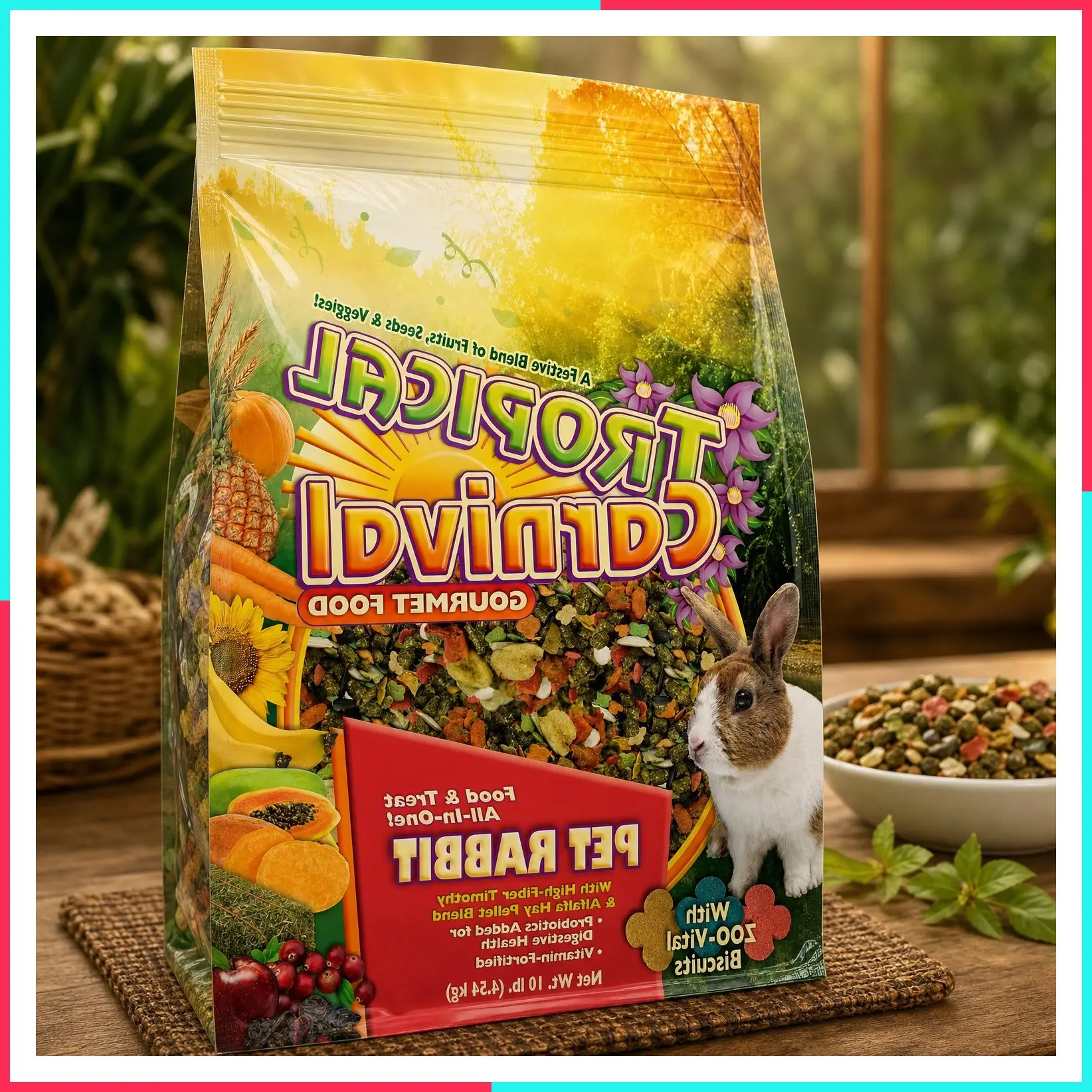 Tropical Carnival Gourmet Pet Rabbit Food with High-Fiber Timothy and Alfalfa Hay Pellets, Probiotics for Digestive Health, Vitamin-Nutrient Fortified Daily Diet, 10 lb.
