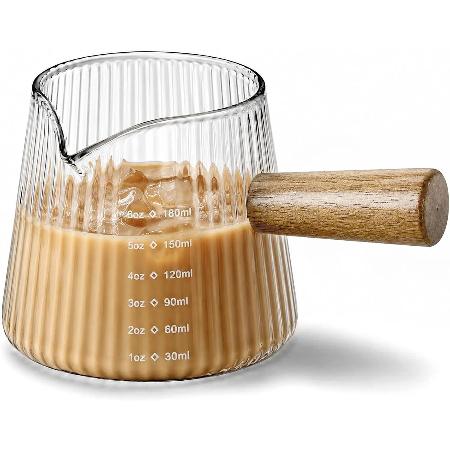 6OZ Espresso Shot Glass Cups Coffee Measuring Cup Coffee Bar Accessories | With  handle, V-shaped, spout ribbed milk frothing pitcher spouts cup for coffee milk sauce