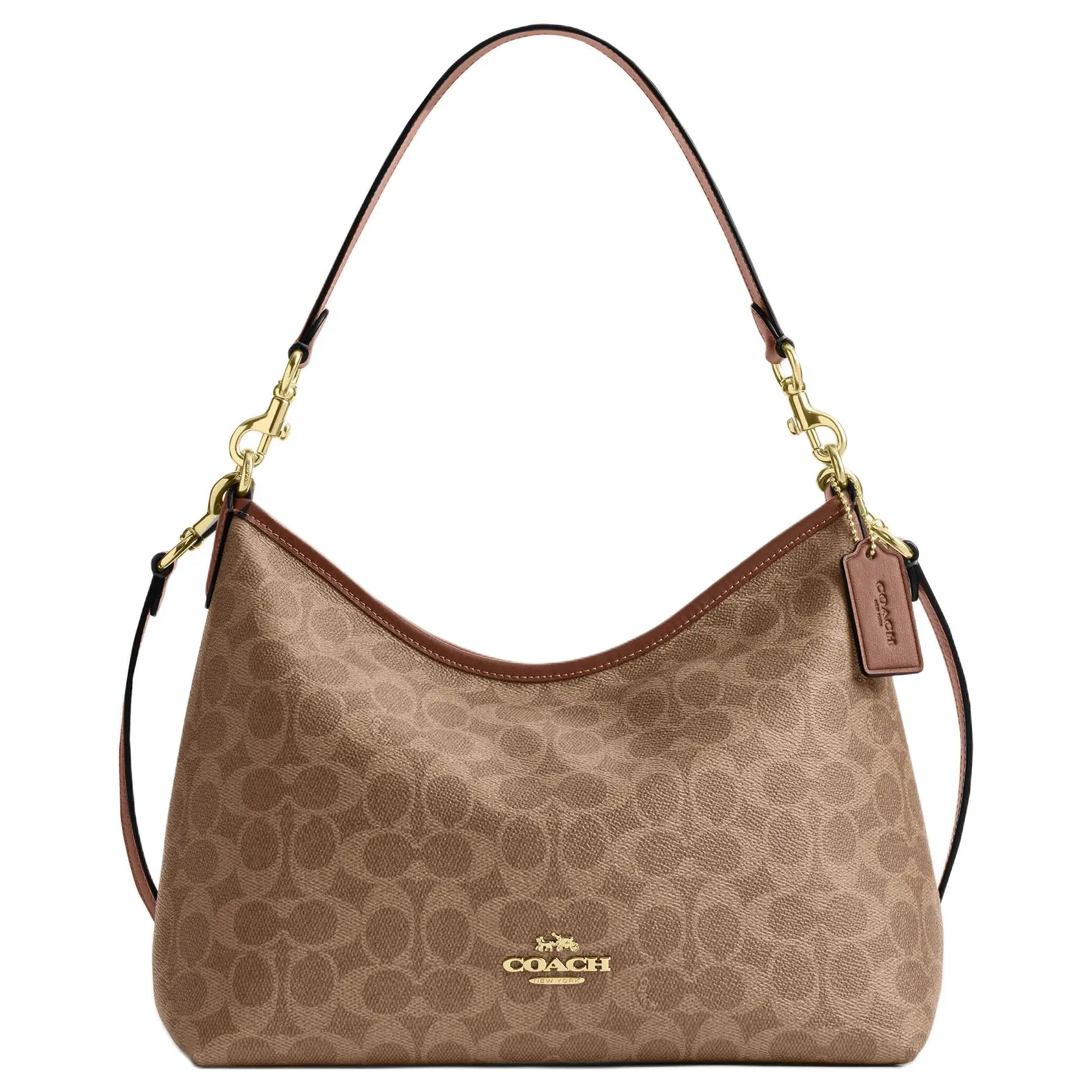 Coach Laurel 31 Logo-Print Faux Leather Shoulder Bag for Women, Large, Tan Brown