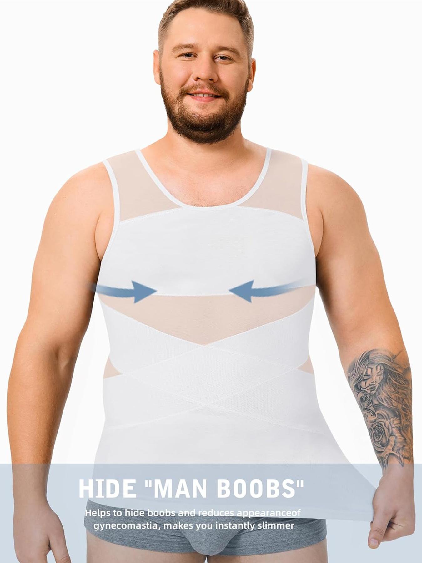 Plus Size Men's Solid Sheer Back Support Tank Top, Breathable Comfortable Tummy Control Shaper Vest, Men's Shapewear for Daily Wear