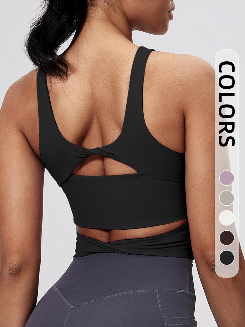 Women's Solid Color Racer Back Sports Bra, Breathable Comfortable Sports Bra, Ladies Sportswear for Yoga Gym Workout