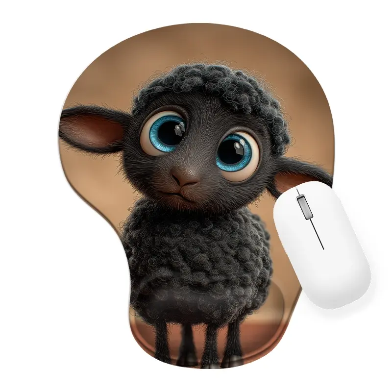 Cute Cartoon Black Sheep Fluffy Wool Silicone Wrist Rest Mouse Pad 8.98*7.56inchs Ergonomic Office Home Computer Mousepad Adorable Gift for Kids & Adults