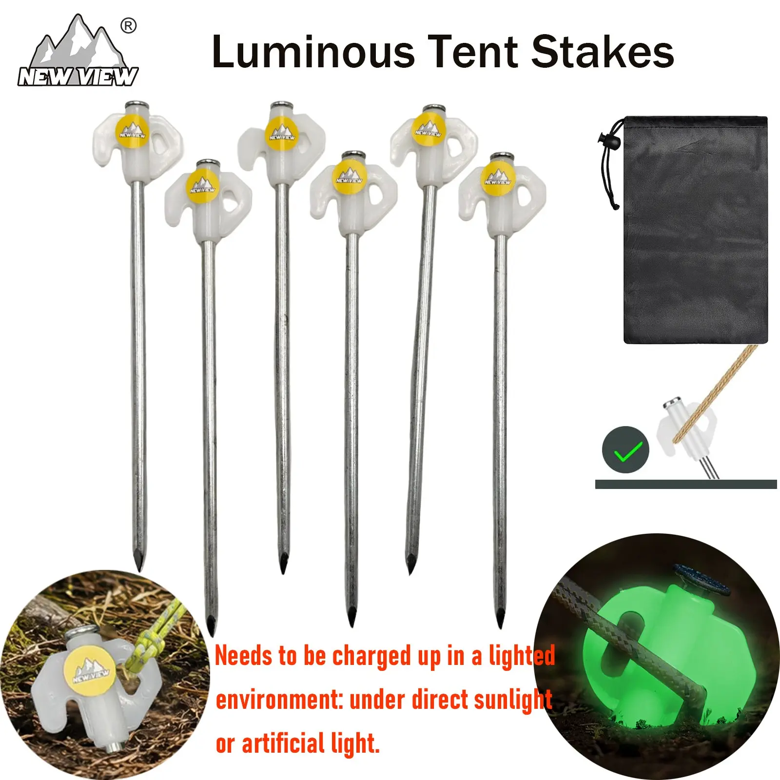 Outdoor Thickened Long Iron Camping Tent Pegs, Glow-In-The-Dark Ground Stakes, Beach Tent Pegs, Essential for Camping Gear