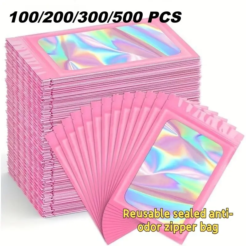 Holographic Odor-Proof Zipper Bags, Reusable Sealed Aluminum Foil Pouches, Resealable Pouches, Resealable Packaging, Ideal for Lip Gloss, Jewelry, False Eyelashes, Gifts