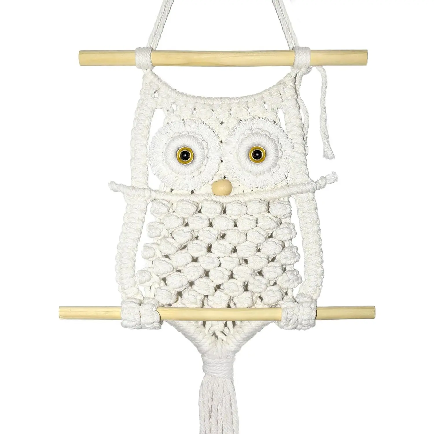Cilkus Cotton Owl Macrame Wall Hanging - Handmade Boho Weave Vintage Home Decor Tapestry, Ideal Gift for Bedroom, Living Room - Beige (Beige-Large)