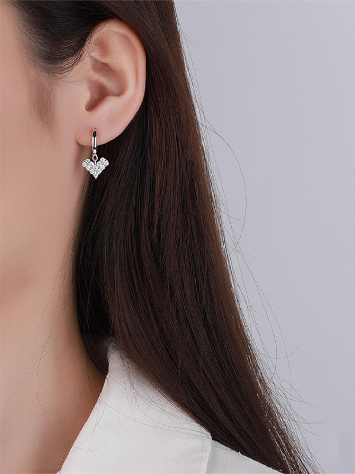 S925 Sterling Silver Heart Shaped Artificial Moissanite Decor Earrings, Elegant Jewelry for Women for Party, Daily Clothing Decor, Trendy All-match & Exquisite Jewelry for Gift, Valentine's Day, Gift