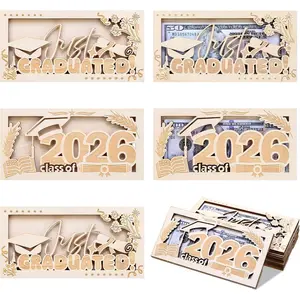 6Pcs Graduation Money Holder Class of 2026 Graduation Gifts Money Holder 3D Wooden Card Cash Envelope Gift for Him Her High School Senior College University Graduates Favor Supply
