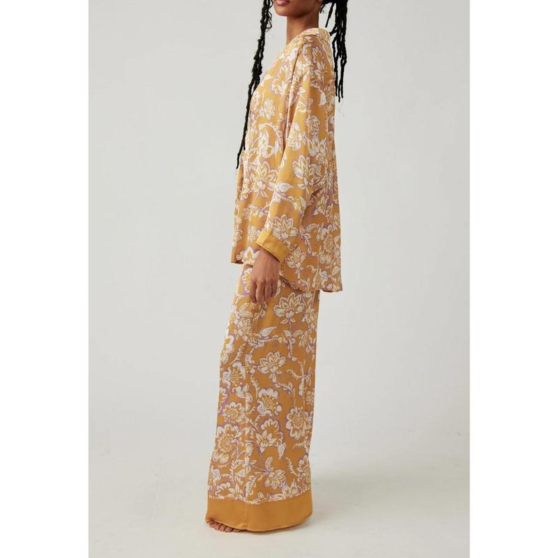 Women's Fall Loungewear Set Stripe/Plaid/Stripe Print Long Sleeve Lapel Button Tops Long Pants Fall Sleepwear