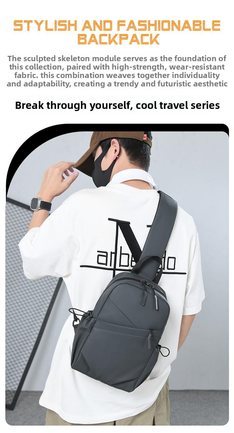 2026 trendy black leather shoulder bag, urban men's bag, suitable for short trips