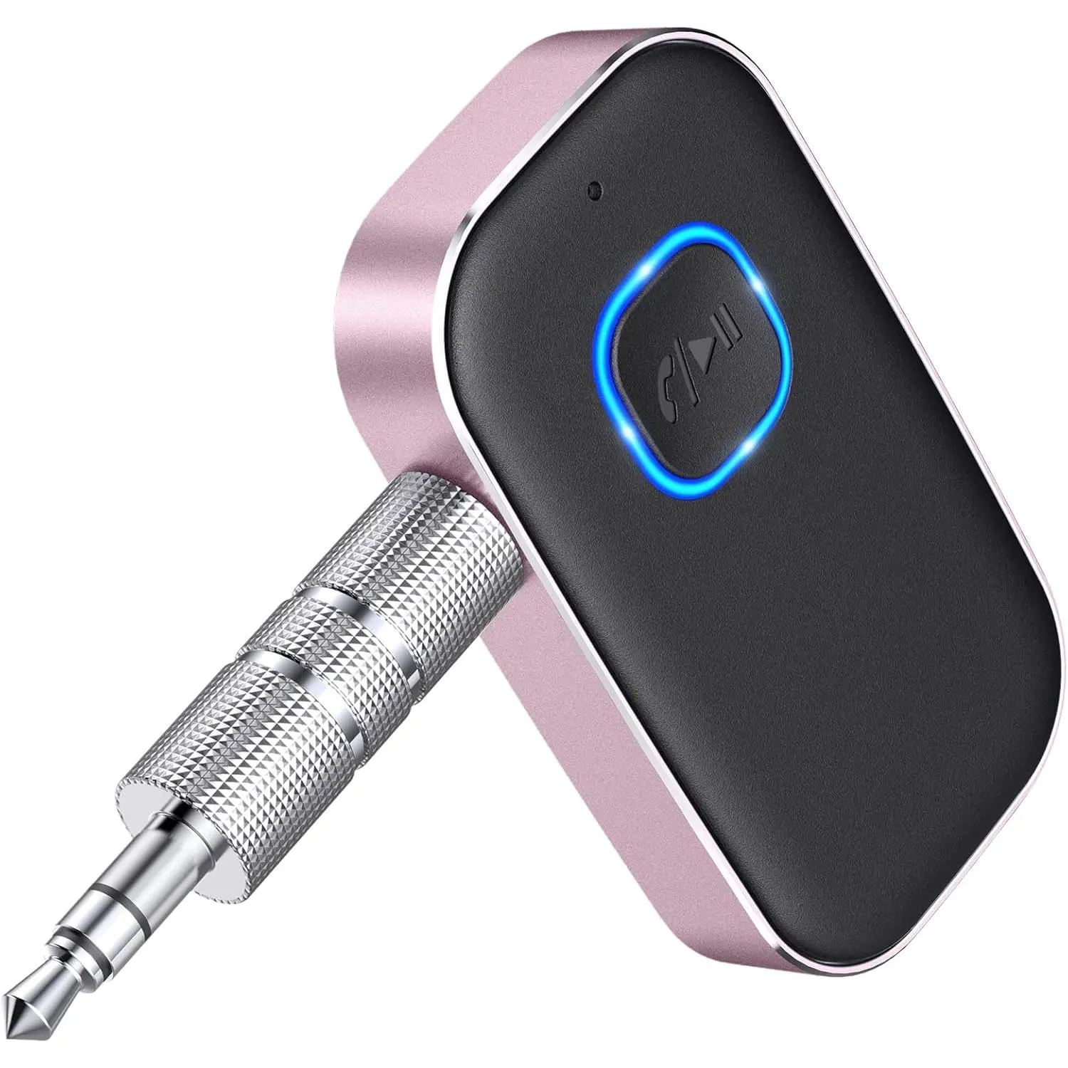 Bluetooth AUX Adapter for Car, Noise Reduction Bluetooth Receiver for Music/Hands-Free Calls, Wireless Audio Receiver for Home Stereo/Speaker, 16H Battery Life/Dual Connect (Black+Pink)