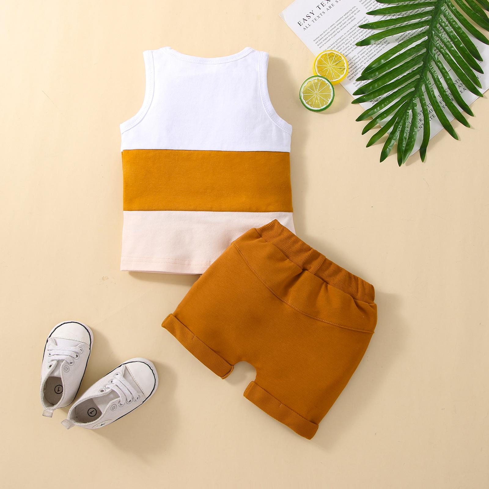 Toddler Baby Boy Summer Suit Waffle Knit Sleeveless Patchwork Crew Tank Tops White Straps Short Pants Beach Outfits Summer Clothes