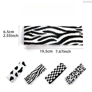 Black White Milk Print Knit Headband, Checkered Elastic Hair Band, Versatile Sweatband for Face Washing Street Dance & Daily Use