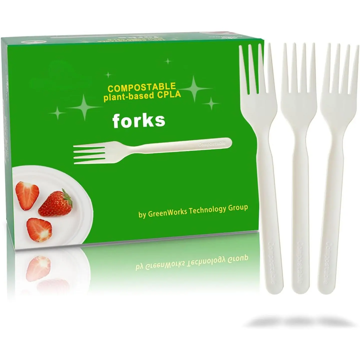 Conscious Consumers 200-Count Heavy-Duty Plant-Based Compostable Forks - Standard Size Eco-Friendly Disposable Dinnerware Utensils for Kitchen, Picnic Use