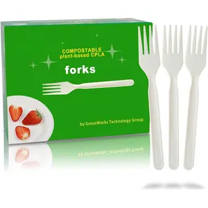 200 Count Heavy-duty Compostable Forks,  Large Disposable Cutlery Flatware Utensils Fork