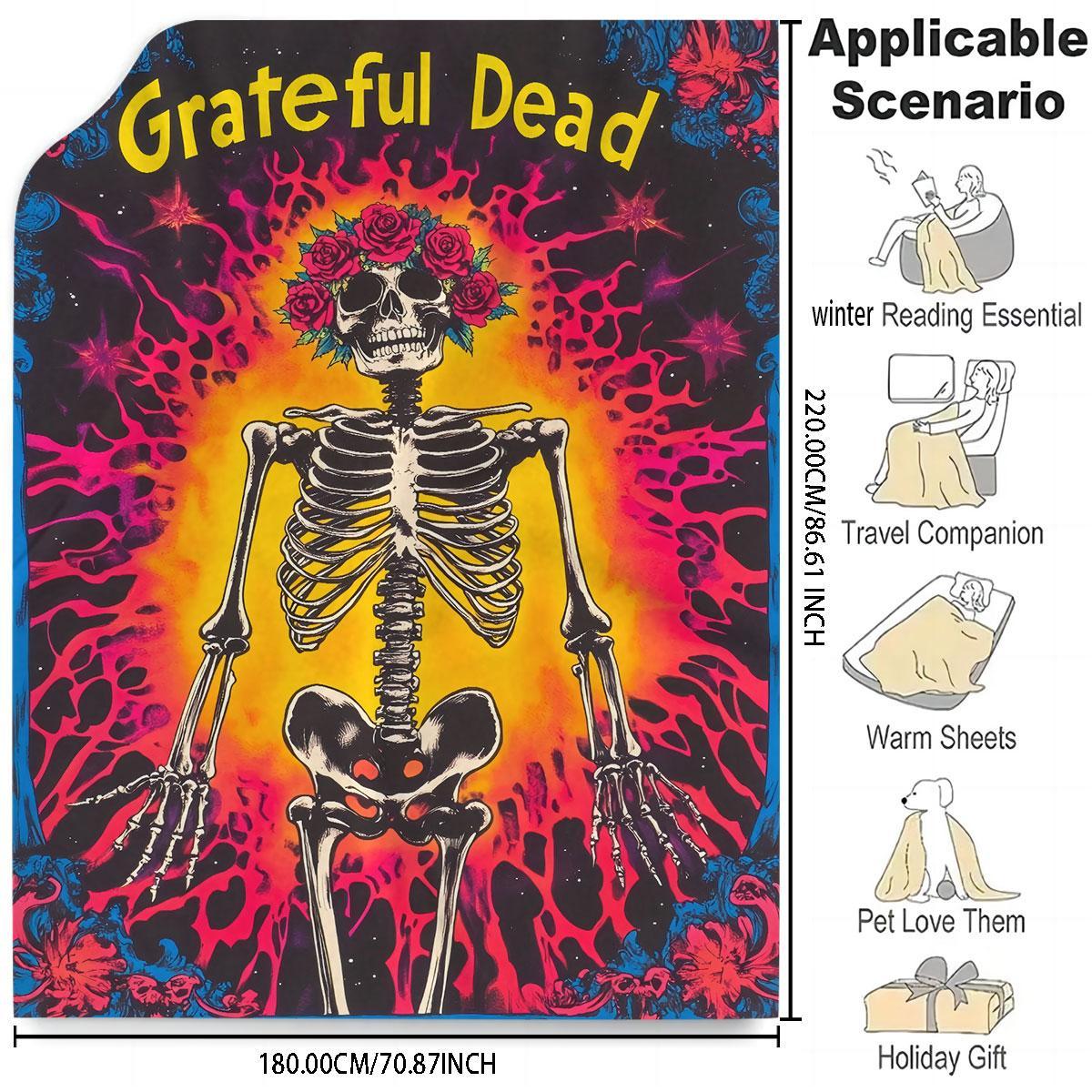 Grateful Dead Skeleton Pattern Blanket, Soft Throw Blanket, Cozy Warm Blanket, Air Conditioning Blanket, Warm Nap Blanket, Stylish Blanket for Home Office Travel, Halloween