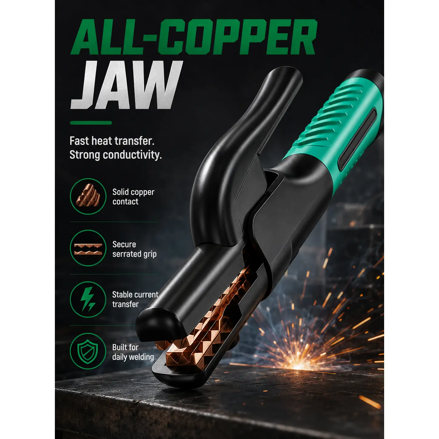 Heavy Duty Welding Electrode Holder, Full Copper Jaw Clamp with Heat Resistant Insulated Grip, 300A/600A/800A Stick Welder Accessory