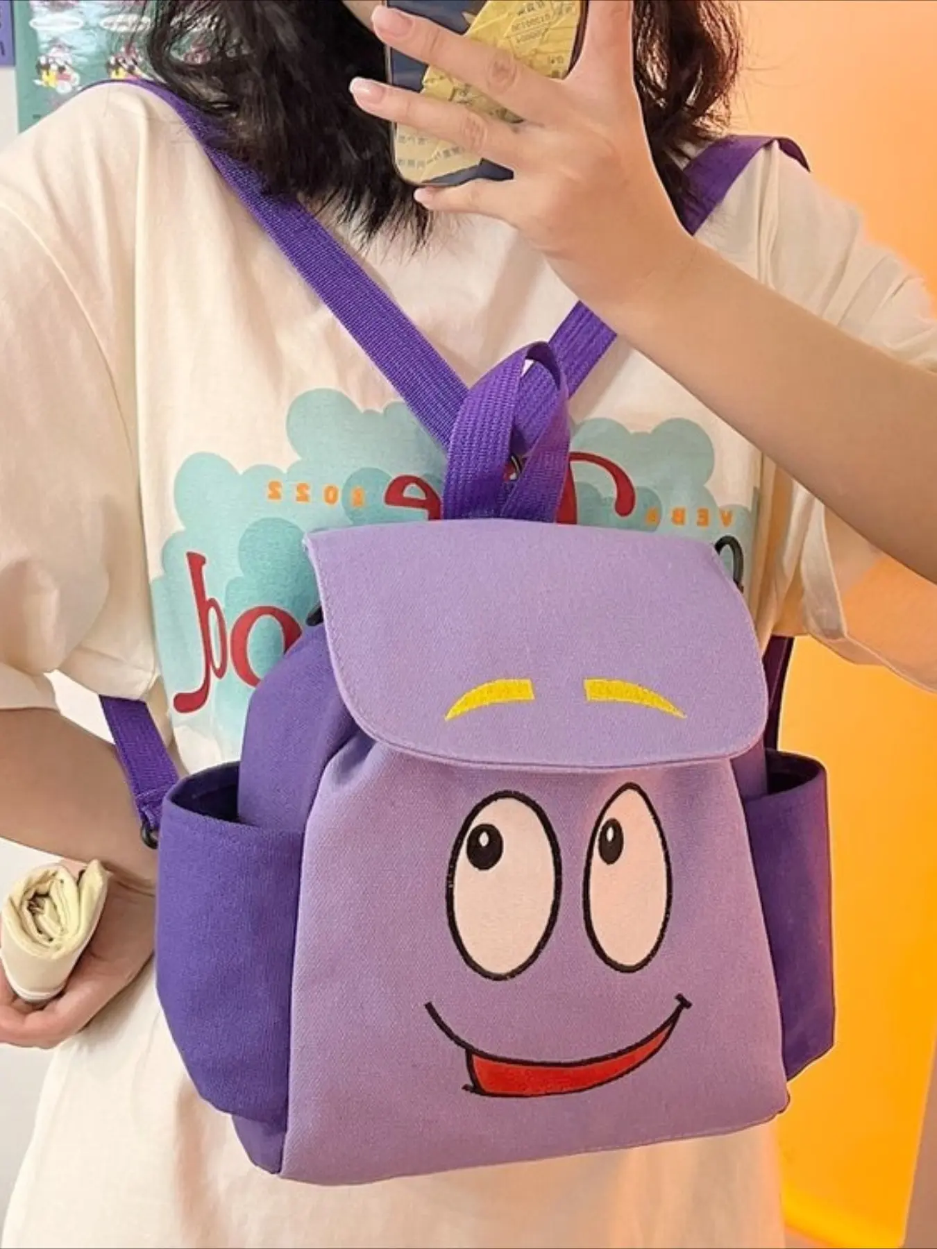Cute and fun backpack with a map design, can be worn as a shoulder bag or crossbody, cartoon-style small backpack. Perfect for birthdays, outdoor activities, travel, boarding school, family essentials, back-to-school, and teacher gifts.