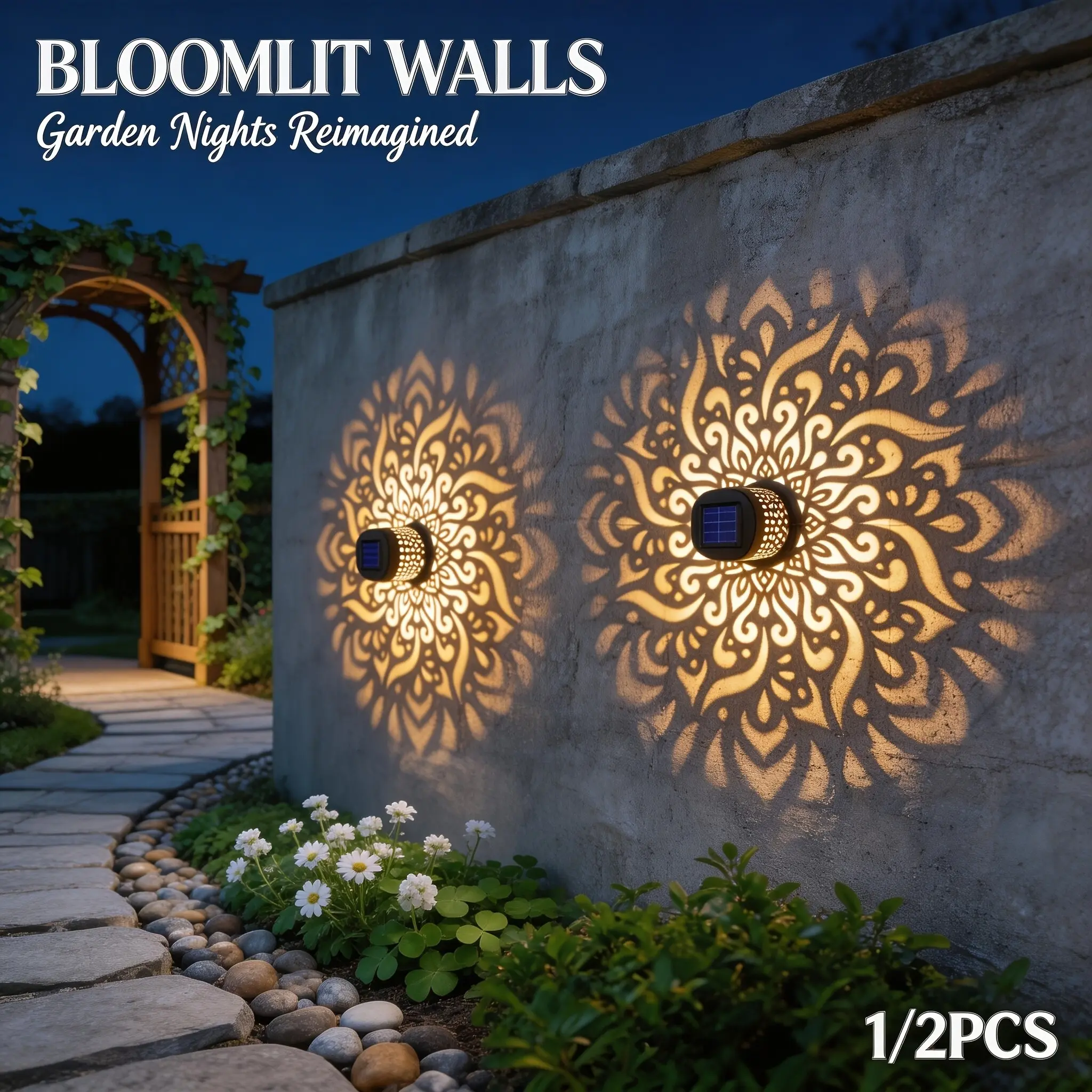 Solar Mandala Outdoor Wall Light, Projection Lamp for Garden Patio, Rechargeable Nickel Metal Hydride, Decorative Lighting for Yard Lawn, Solar Lights Outdoor, Outdoor Landscape Lighting