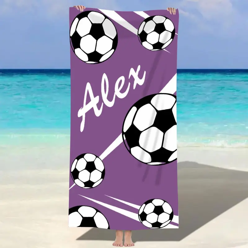 Custom Name Soccer Print Beach Towel, Ultra-Fine Fiber Oversized Soft Beach Blanket Unisex for Beach Swimming Outdoor Camping Modern Style bath body chair portable personalized absorbent large sand golf poncho animal swim