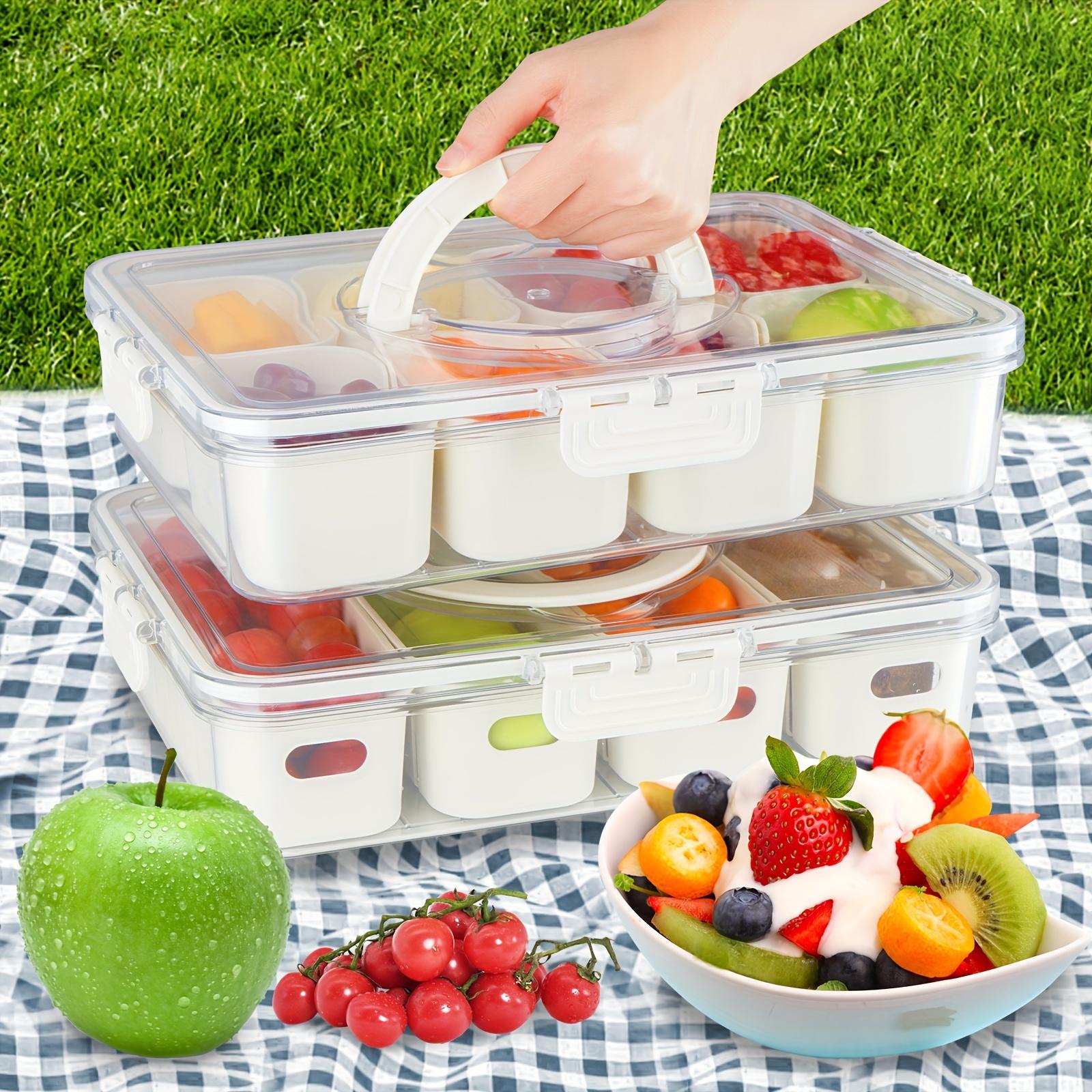 1pc, Multi-Compartment Box With Handle, Plastic Food Serving Tray With Lid, Stackable Fruit And Vegetable Container, 8 Detachable Mini Boxes For Snacks, Salads, Candy