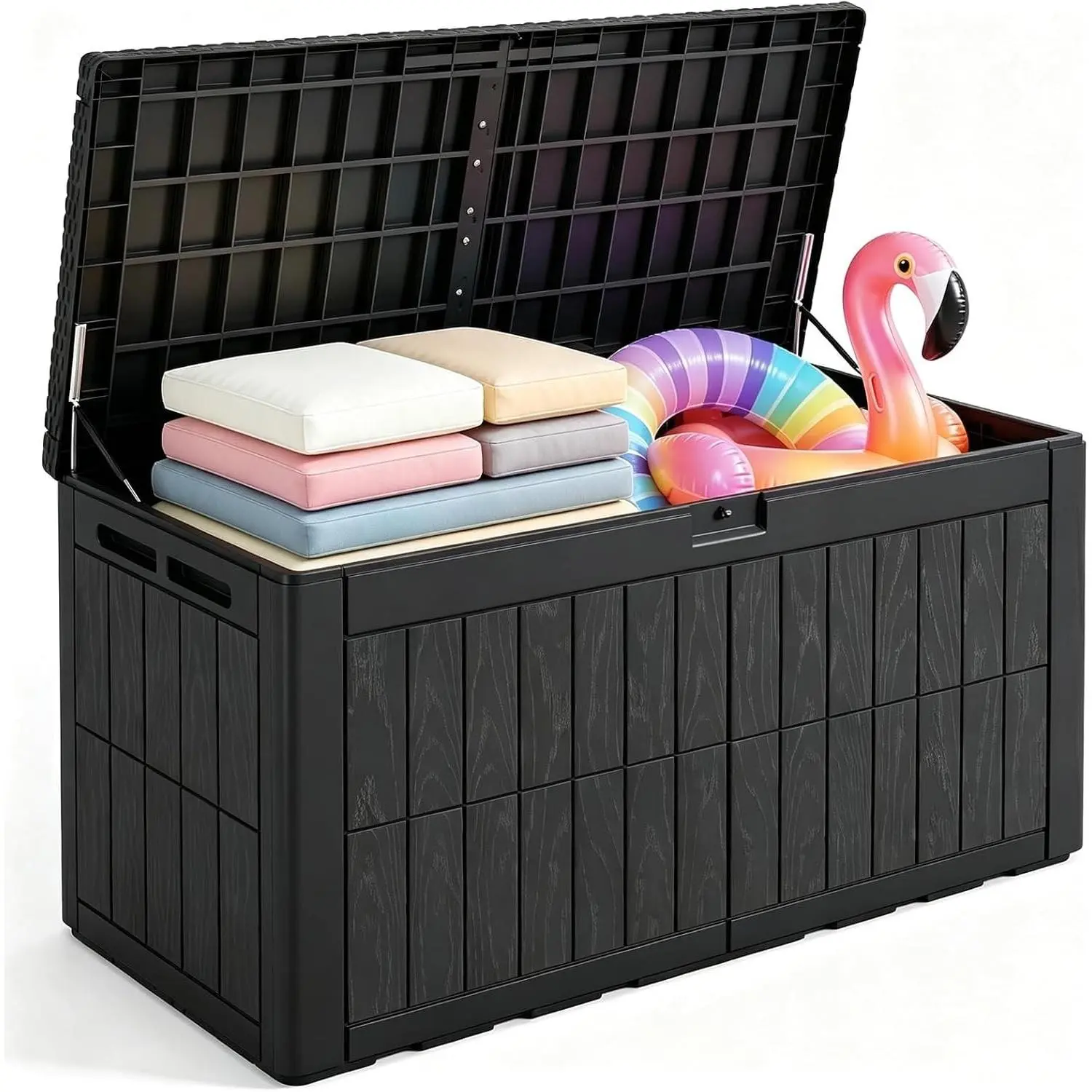 100 Gallon Heavy Duty Resin Deck Box, Weatherproof Waterproof Outdoor Storage Bench, UV Resistant Lockable Container for Garden, Pool Supplies, Patio Cushions & Furniture Accessories