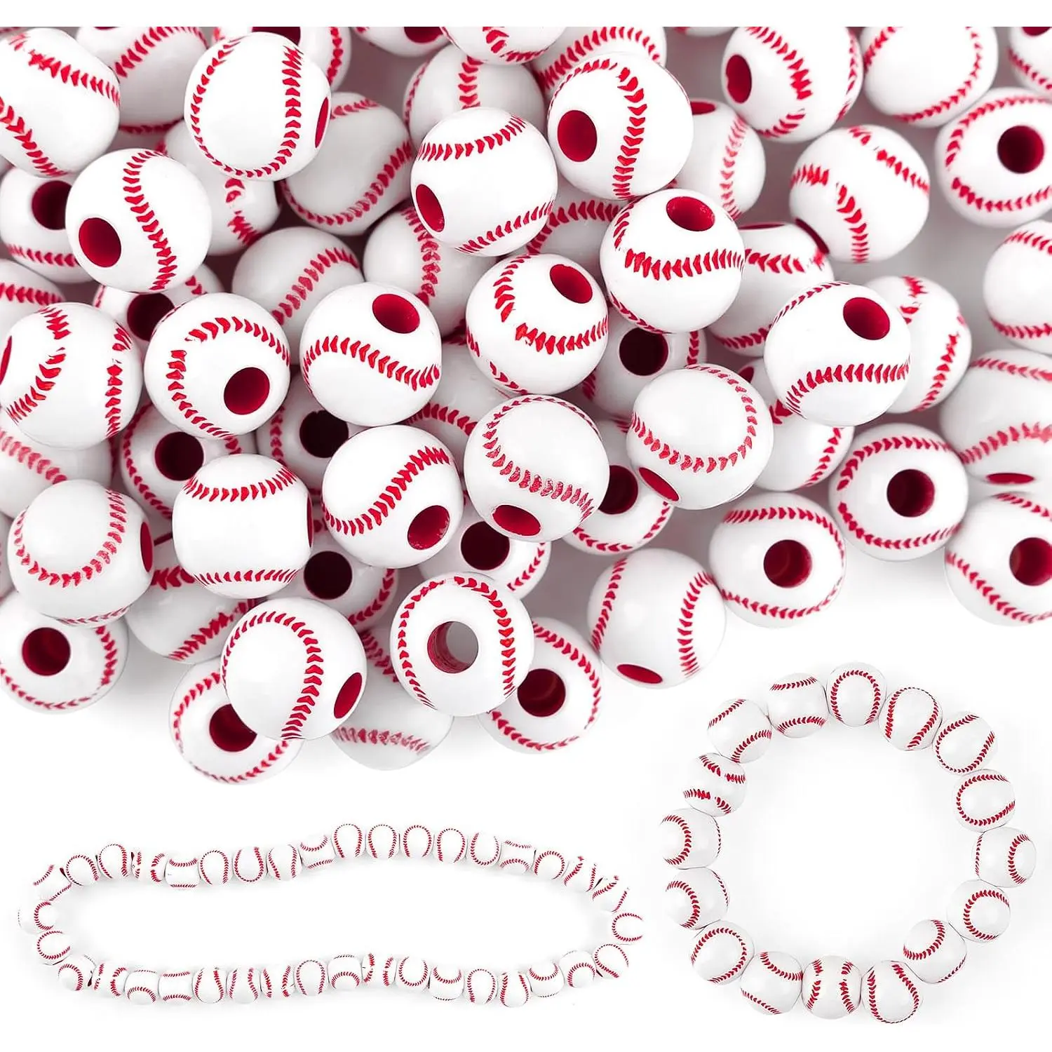 , 100 Pack Baseball Beads 12mm for   Making Necklace Bracelet Craft Decoration Accessories (Yellow)