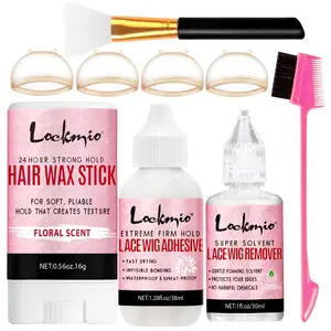 Wig Adhesive Kit, Lace Wig Glue Remover, Hair Wax Stick, Smooths Frizz, Includes Net Cap, Silicone Brush, Dual-Head Comb, Hair Styling Aid