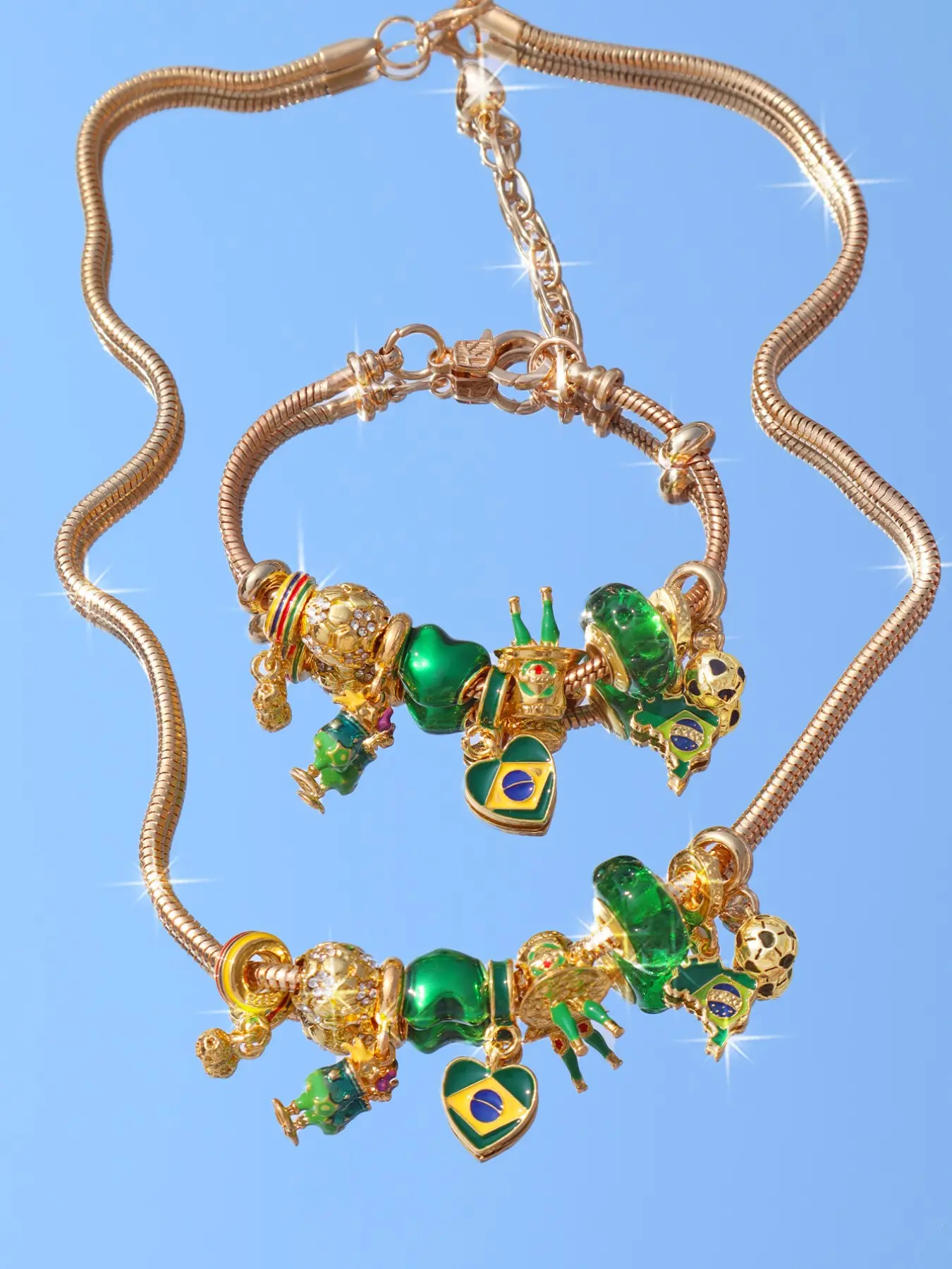 Brazil Tourism Memorial Bracelet Necklace Set 2pcs, Jewelry Sets, DIY Heart Pattern Jewelry, Party Style Zinc Alloy Chain, All Seasons Accessory