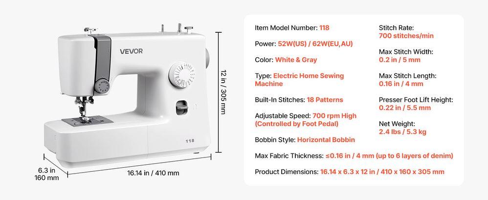 Sewing Machine, 18 Stitch Applications, with LED Light and Foot Pedal, Dial Control, Interior Metal Frame, Lightweight and Portable Beginner Sewing Machine for Adults Crafts and Mending Sewing Machine, 18 Stitch Applications, with LED Light and Foot Pedal, Dial Control, Interior Metal Frame, Lightweight and Portable Beginner Sewing Machine for Adults Crafts and Mending