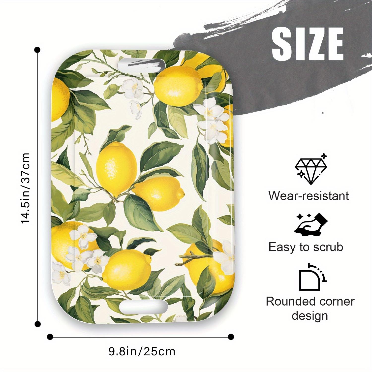 Modern Lemon Pattern Serving Tray - Lightweight & Easy-Clean Rectangular Snack Tray with Grip Handles, Sturdy Melamine for Kitchen, Dining, Parties - Lemon Tree Leaves Decor in Yellow, Green, White - Home Decor Centerpiece, Dining Table Acce Plates