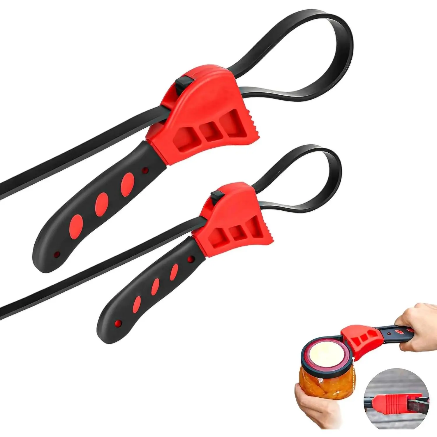 2-Pack Adjustable Rubber Strap Wrench Set – 25.20" & 20.48" Heavy-Duty Strap Wrench for Oil Filter, Jar Opener, Water Filter, Plumbing, Sink, Faucet – Non-Slip Multipurpose Wrench Tool