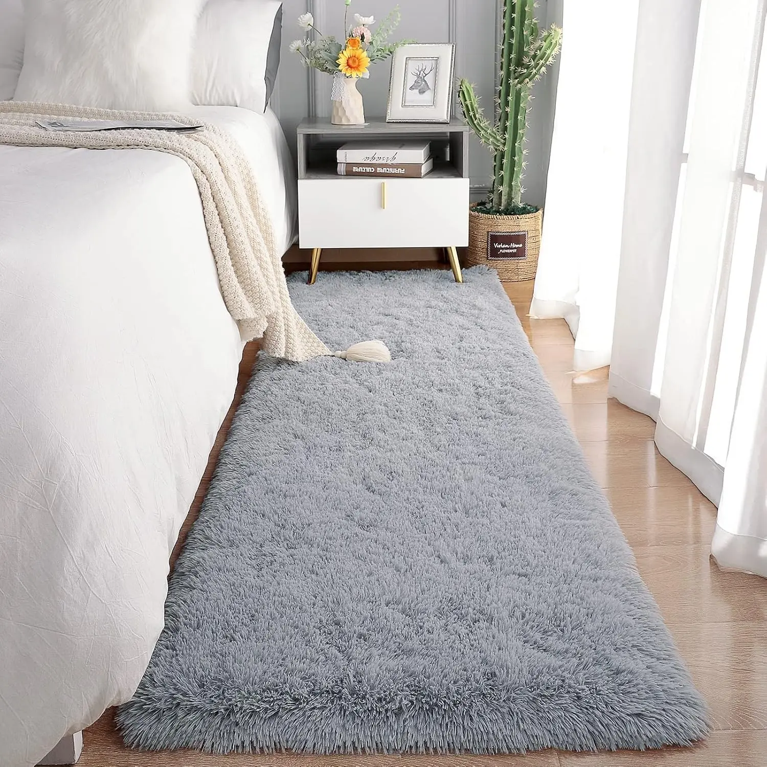 Soft Runner Rugs for Bedroom Living Room Plush Fluffy Rug 2x6 Feet, Shag Furry Area Rug Carpet Non Shedding for Nursery Children Kids Girls Room Home Decorative, Grey