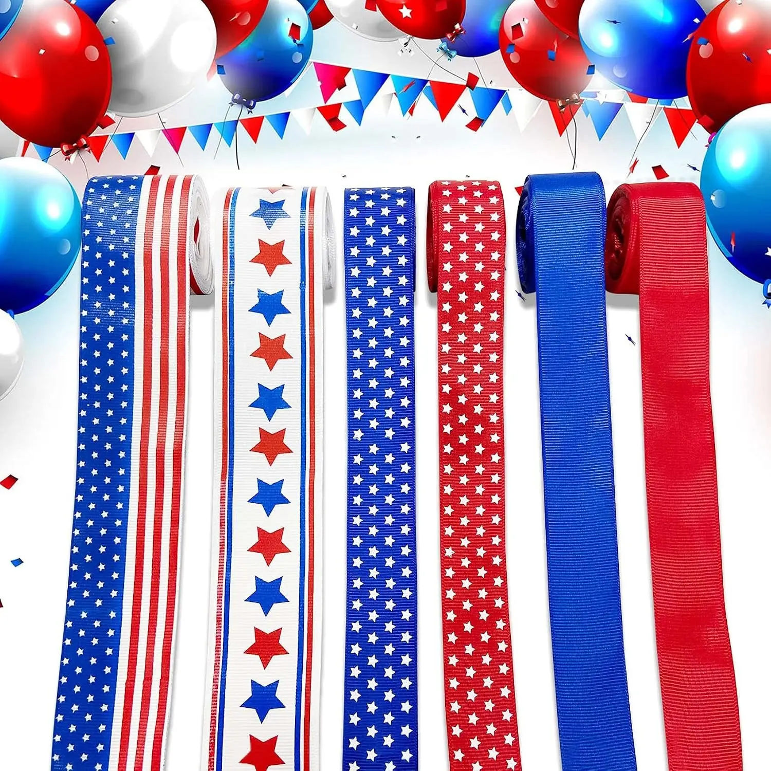 4th of July Decorations Ribbon - Red White and Blue Ribbon Decorations 4th of July Ribbons Patriotic Memorial Day Decoration, 6 Rolls X 15 Feets (Total 90 Feets) DIY Patriotic Ribbons Crafts