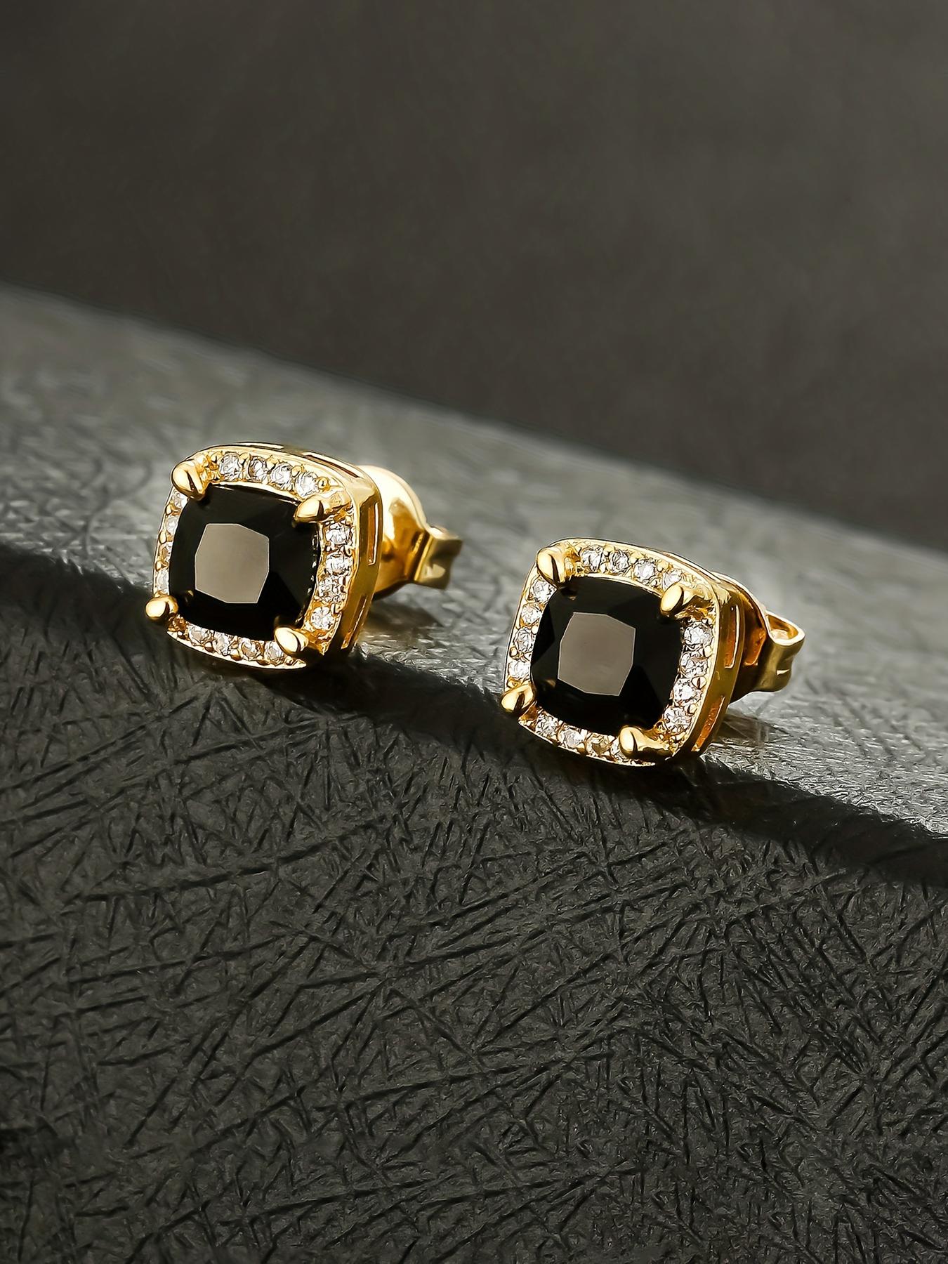 ICED CHICS 1 pair of 18k gold-plated square synthetic zirconia stud earrings, suitable for both men and women, 6mm mini hip-hop punk jewelry, fashionable and avant-garde accessories, creating eye-catching looks