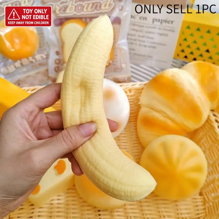TPR Rubber Banana Squishy Toy, Soft Squishable Banana-Shaped Butter Stick with Realistic Texture, Sensory Stress Reliever for Concentration Enhancement & Desktop Use