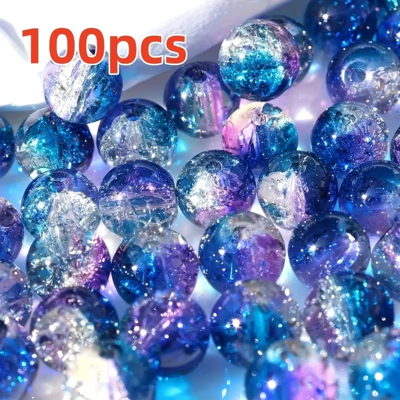 100Pcs 8Mm Ocean Themed Snowflake Gradient Cracked Acrylic Beads, Beads For Crafts, Fancy Beads, In Blue And Purple, Bohemian And Gothic Style Jewelry Parts, Perfect For Making Bracelets, Necklaces, Gift For Festivals, Birthdays