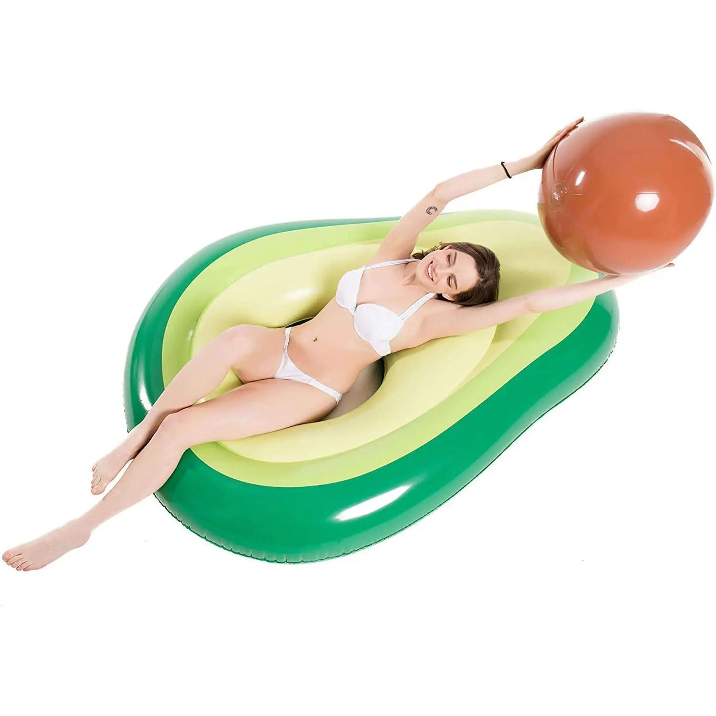 XL Inflatable Avocado Pool Float with Ball, Inflatable Mat Swimming Equipment Bags, Large Blow-Up Summer Beach Lounge Raft for Adults, Water Sports Swimming Party Toys, Inflatable Pool Float Chair Swimming Equipment Bags
