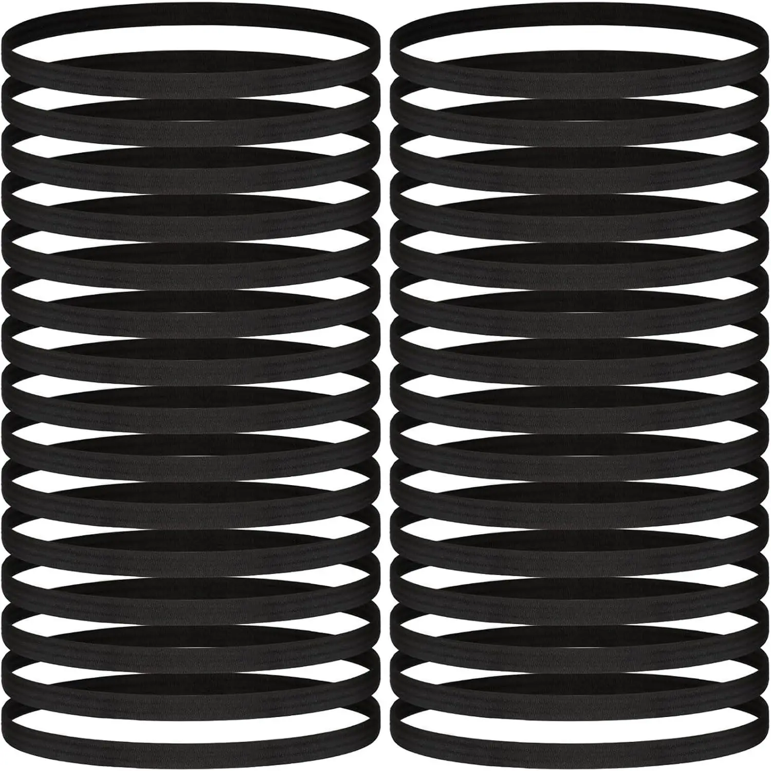 30 count Thin Hair Elastic Headbands for Women Men, Black | Anti-Slip Stretchable Hair Bands, Running Yoga Workout, Non-Slip Grip, No Crease, Hairband, 30 Pack