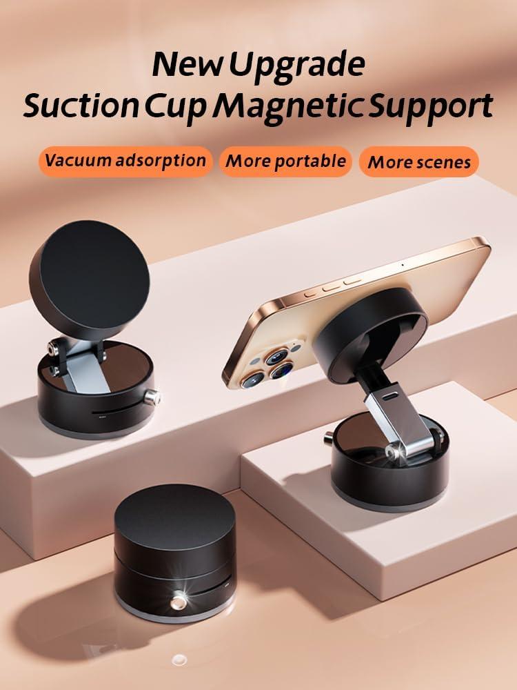Upgraded Vacuum Magnetic Suction Phone Holder,Strong Suction Cup Phone Mount,Foldable&Retractable Car Phone Holder,Hands-Free Magnetic Phone Holder for Car, Mirror, Gym, Smooth Surfaces
